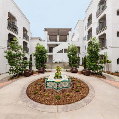Property building exterior and courtyard